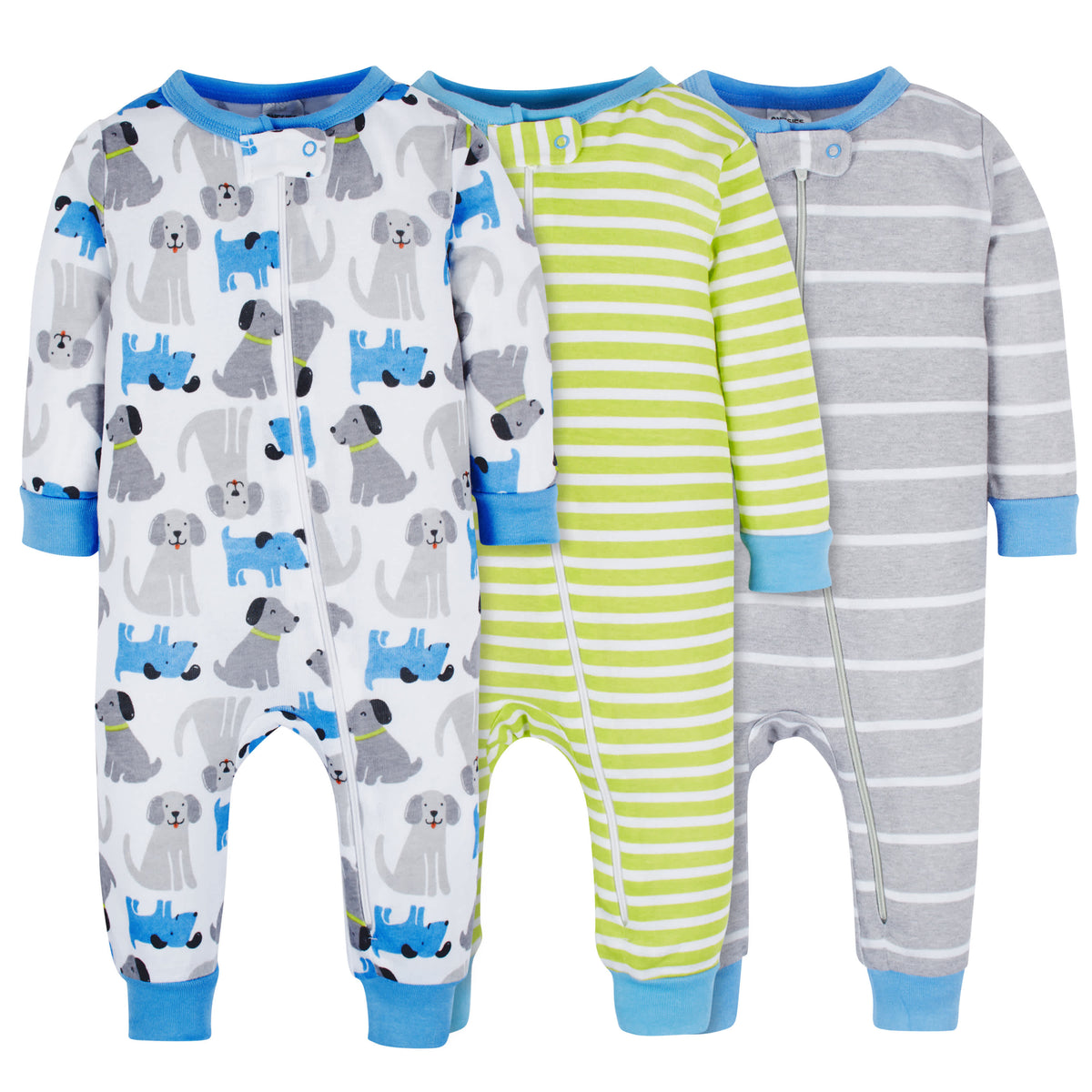 3-Pack Baby & Toddler Boys Stripes & Doggies Snug Fit Footless Pajamas
