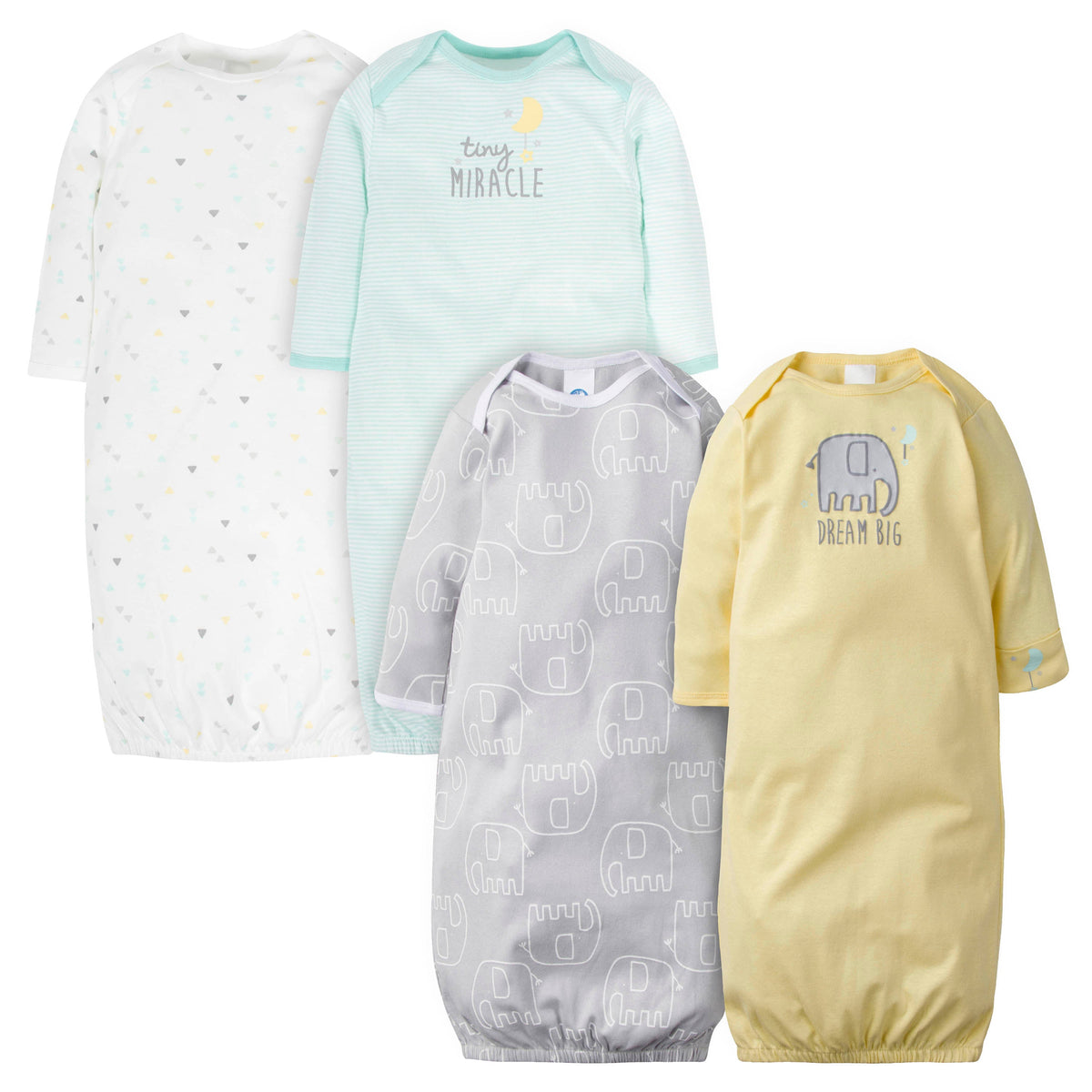4-Pack Baby Neutral Animals Lap Shoulder Gowns