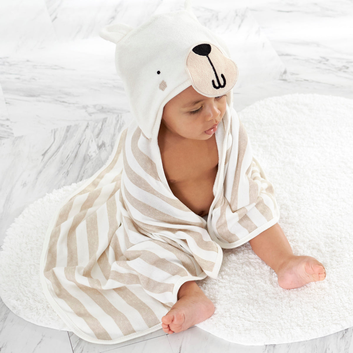 Organic Baby Boys Bear Hooded Bath Wrap, view 4