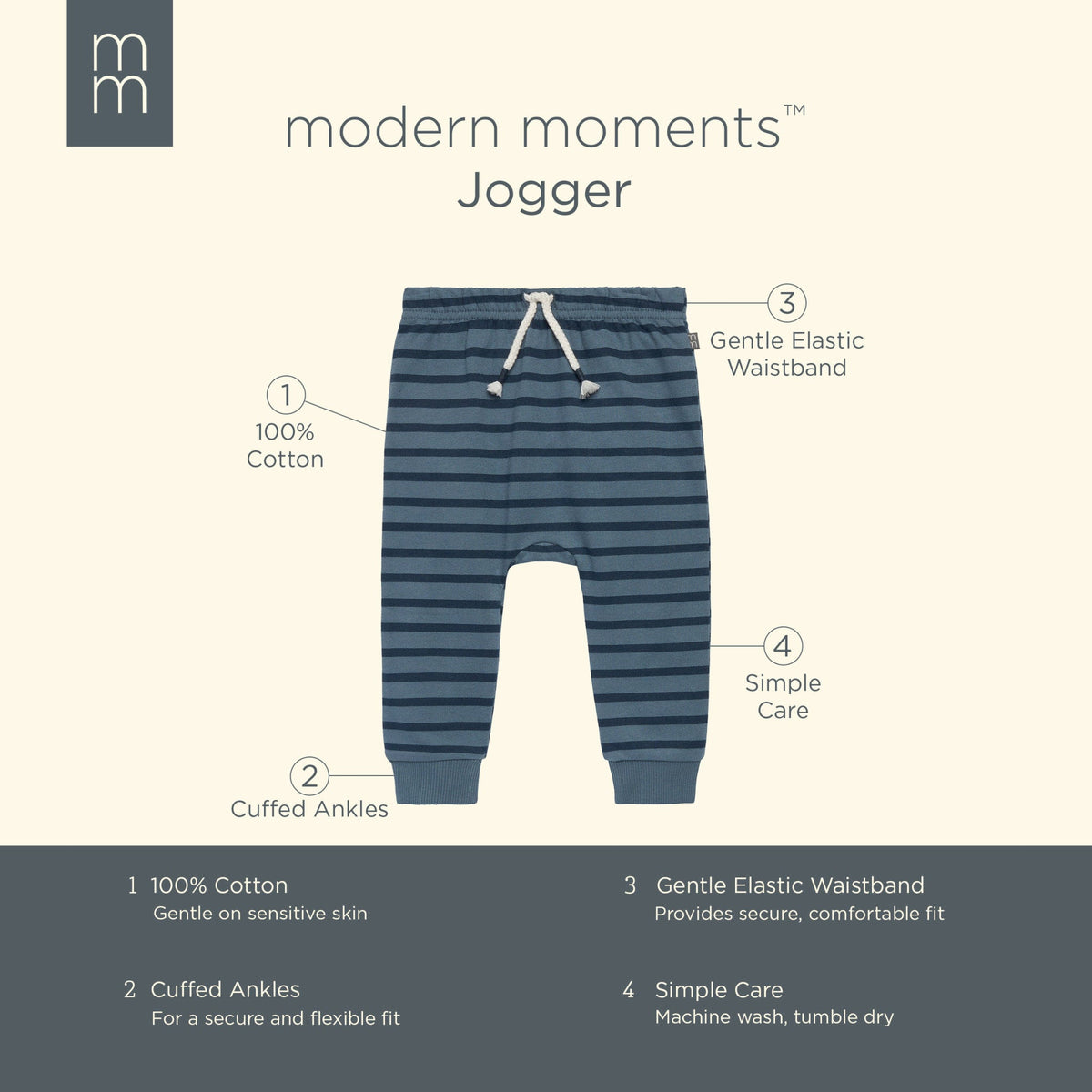 Baby Boys Md Blue Stripe Jogger Pants-Gerber Childrenswear Wholesale