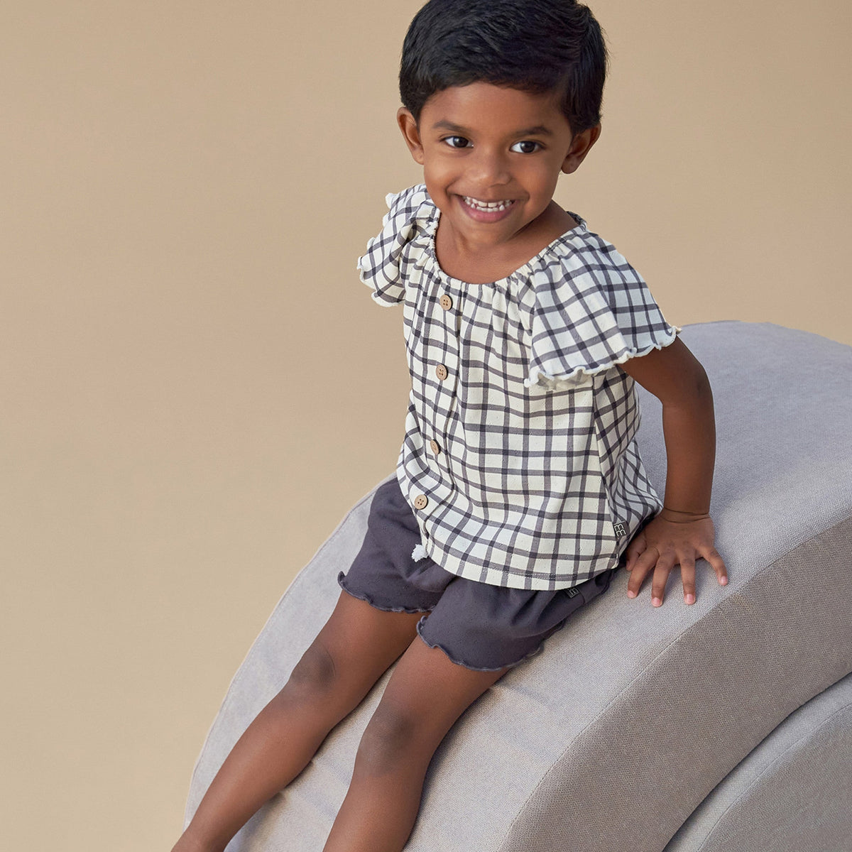 Infant & Toddler Girls Dark Grey Smocked Wide Leg Shorts, view 2