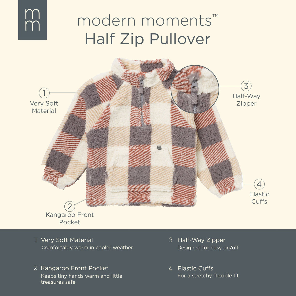 Infant & Toddler Boys Multi Plaid Half-Zip Pullover-Gerber Childrenswear Wholesale