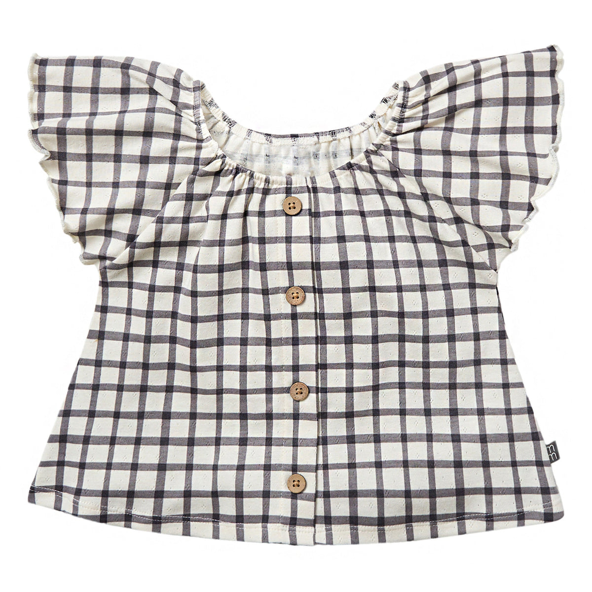 Infant & Toddler Girls Dark Grey Plaid Ruffle Sleeve Top
