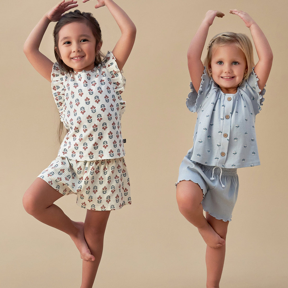 Infant & Toddler Girls Ivory Flower Wide Leg Shorts, view 2
