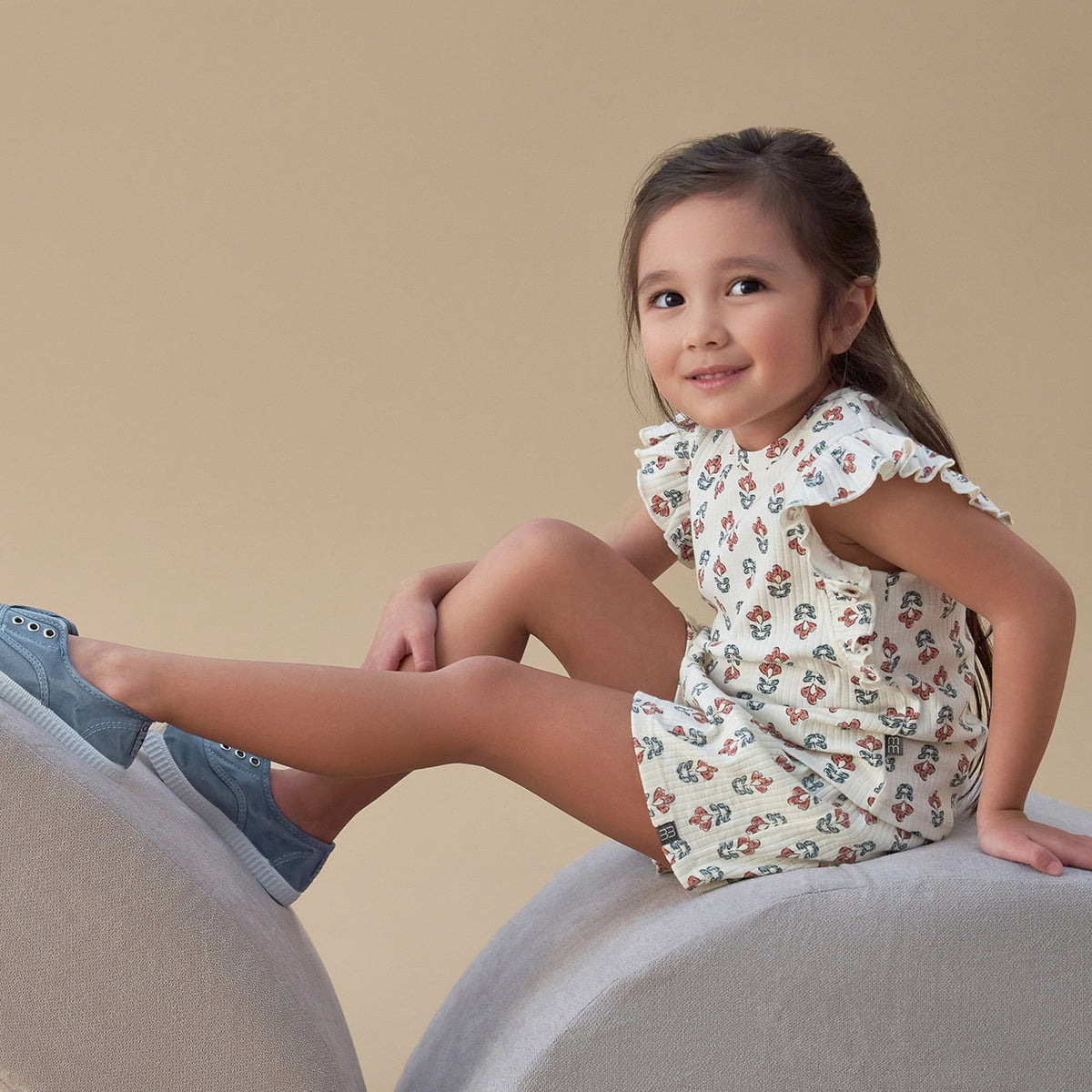 Infant & Toddler Girls Ivory Flower Wide Leg Shorts, view 4