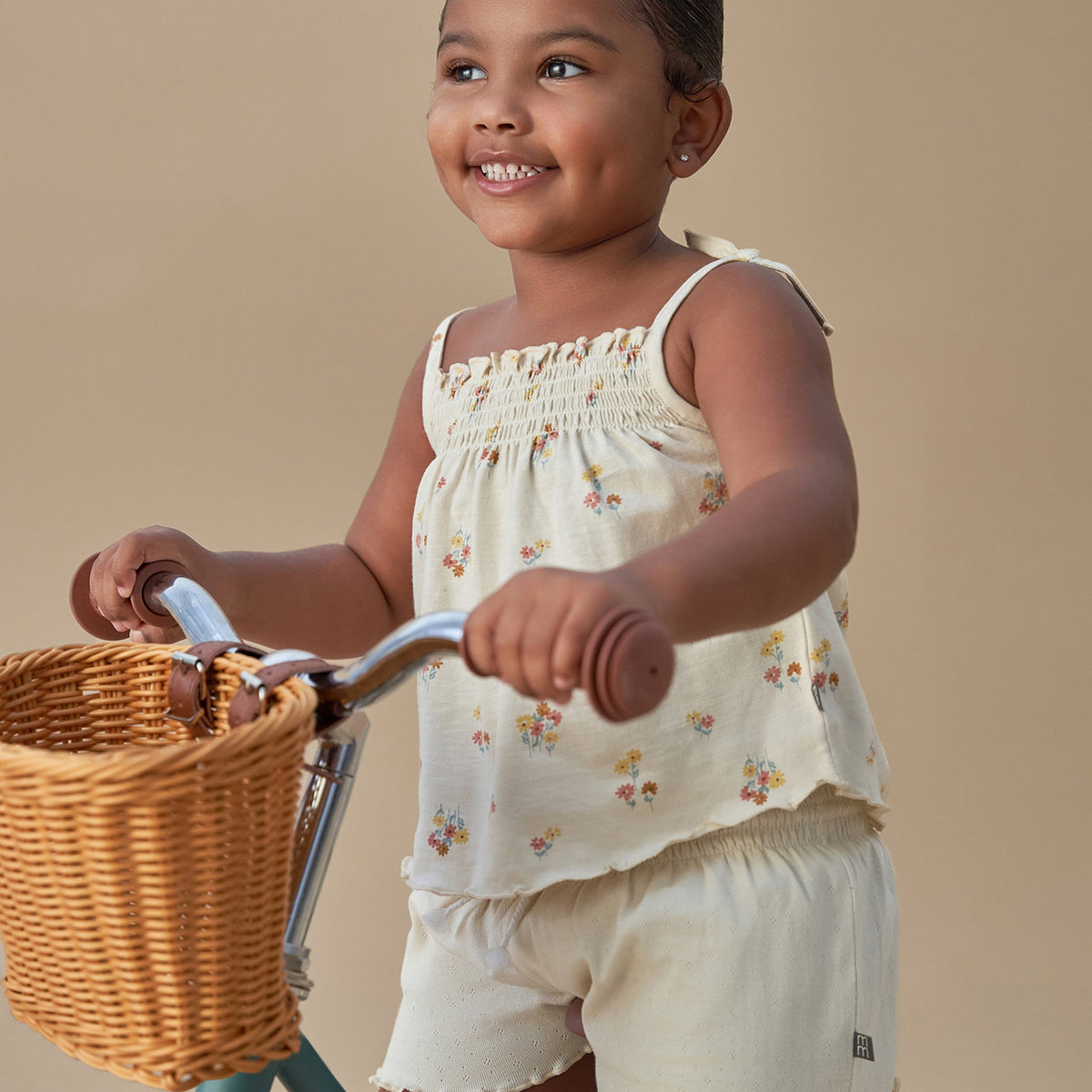 Infant & Toddler Girls Light Beige Flowers Smocked Sleeveless Top, view 4