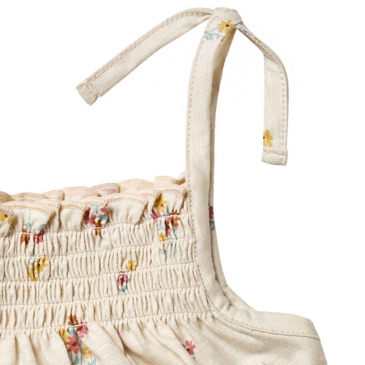 Infant & Toddler Girls Light Beige Flowers Smocked Sleeveless Top, view 6