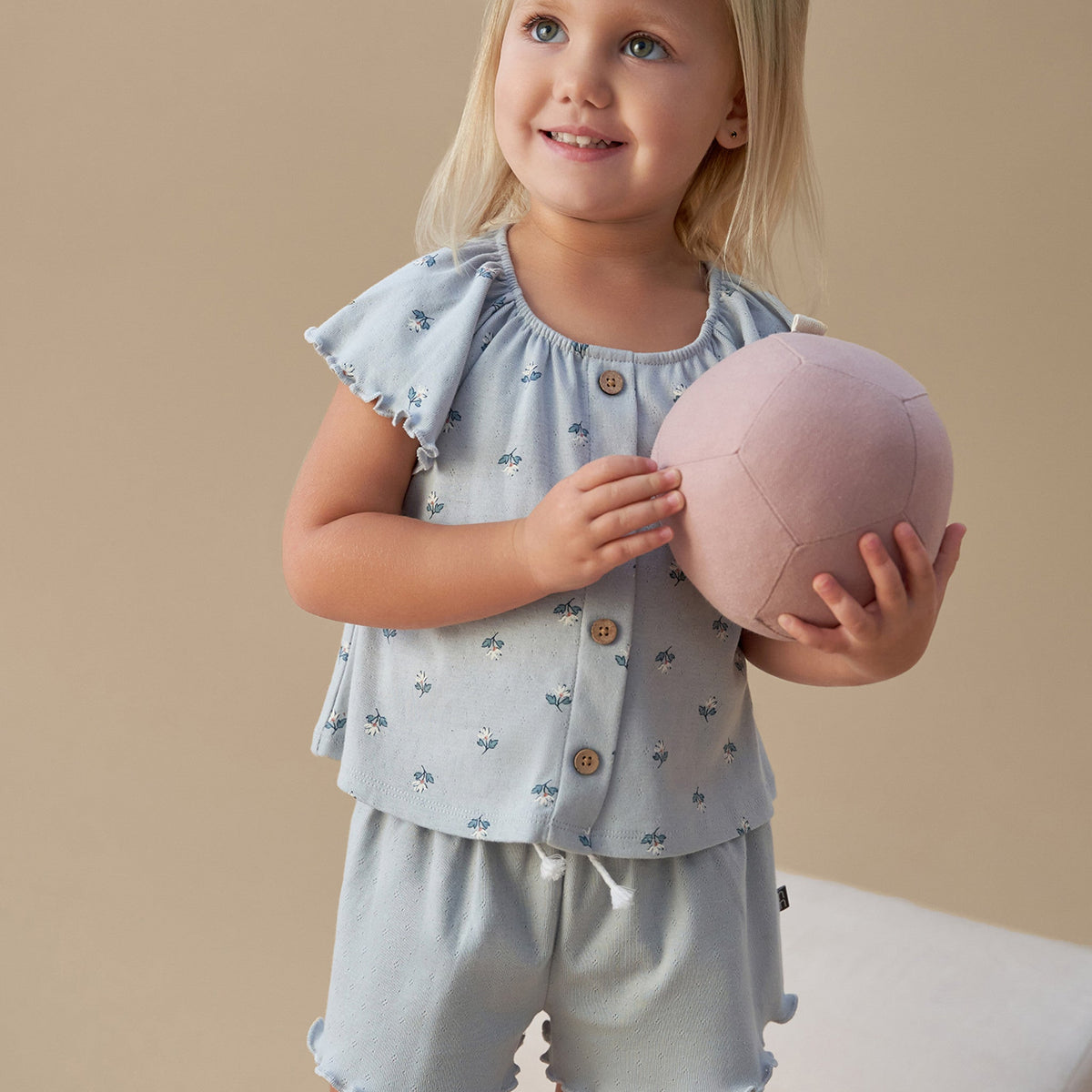 Infant & Toddler Girls Light Blue Smocked Wide Leg Shorts, view 2