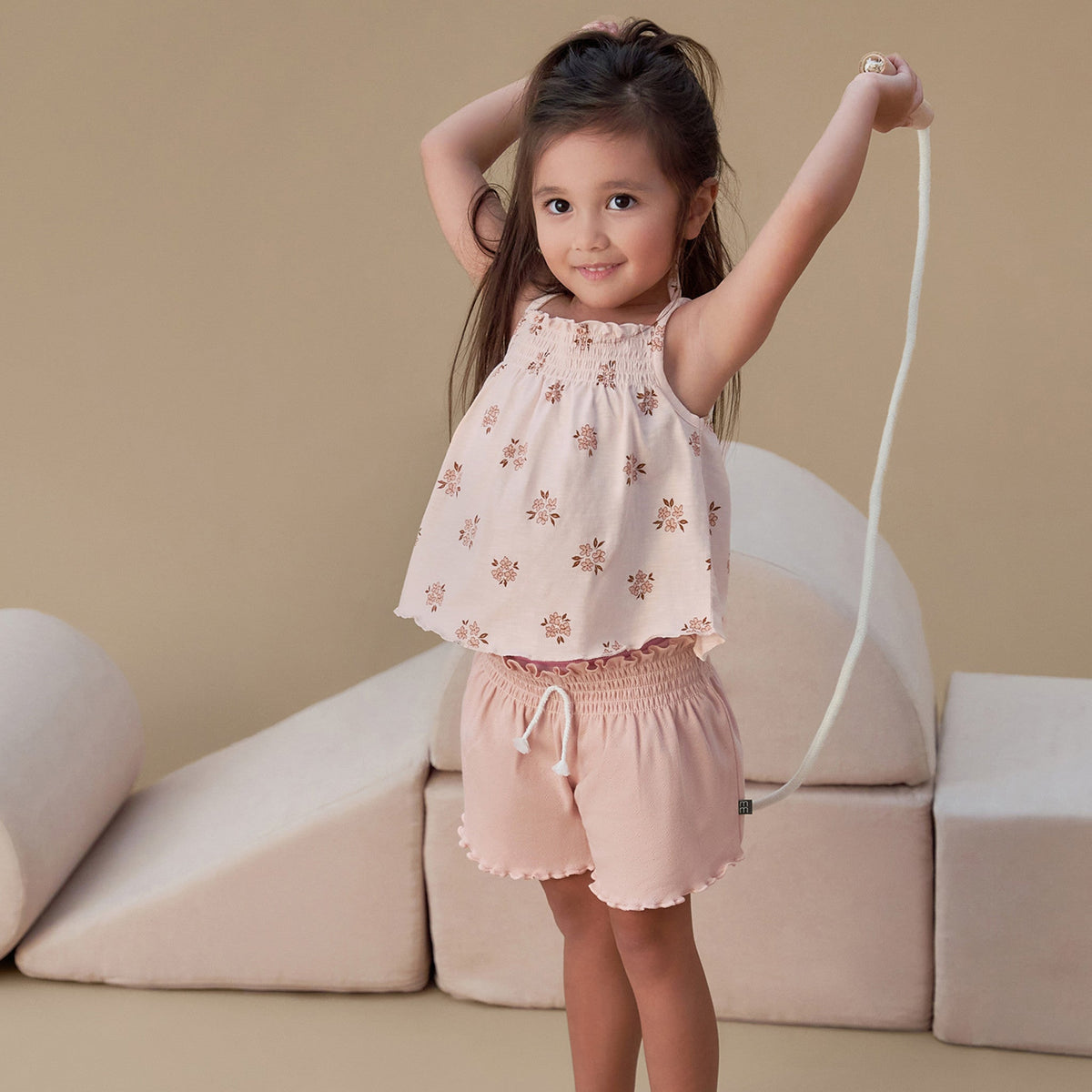 Infant & Toddler Girls Light Rose Floral Smocked Sleeveless Top, view 2