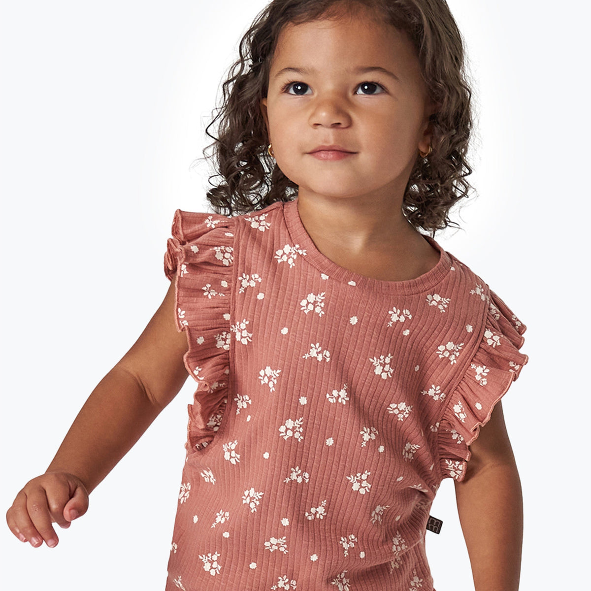 Infant & Toddler Girls Medium Rose Floral Ruffle Sleeveless Top, view 2