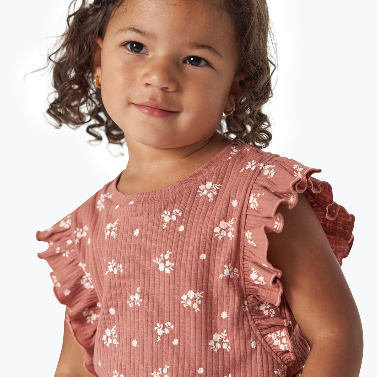 Infant & Toddler Girls Medium Rose Floral Ruffle Sleeveless Top, view 3