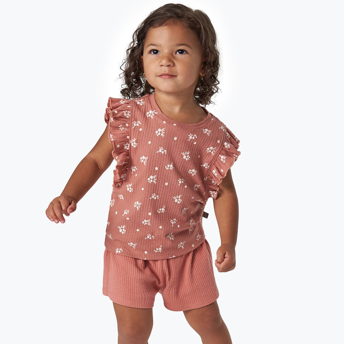 Infant & Toddler Girls Medium Rose Floral Ruffle Sleeveless Top, view 4