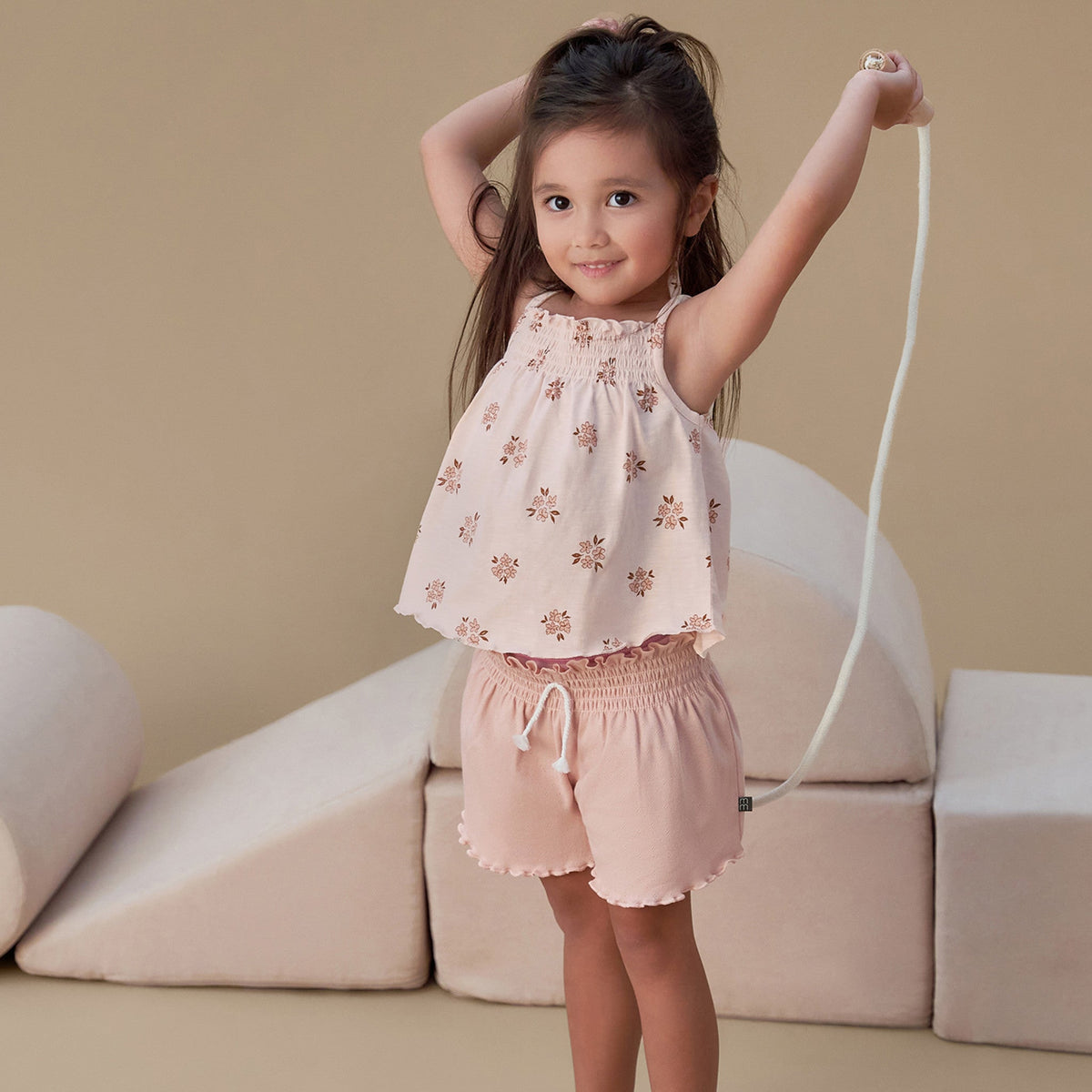 Infant & Toddler Girls Rose Smocked Wide Leg Shorts, view 3