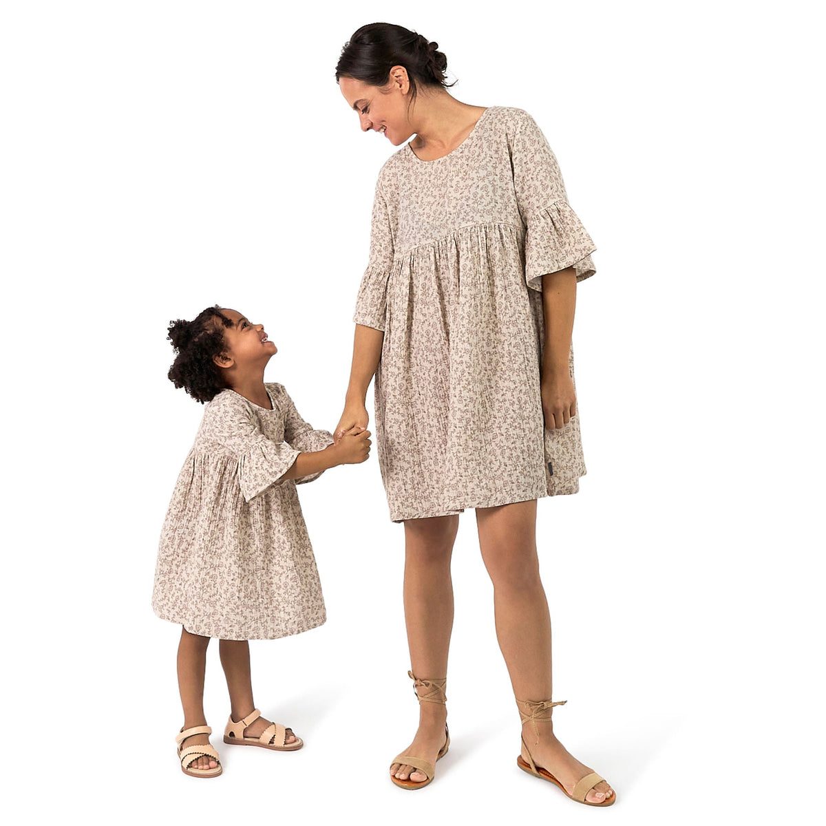 Infant & Toddler Girls Tan Floral Gauze Dress-Gerber Childrenswear Wholesale