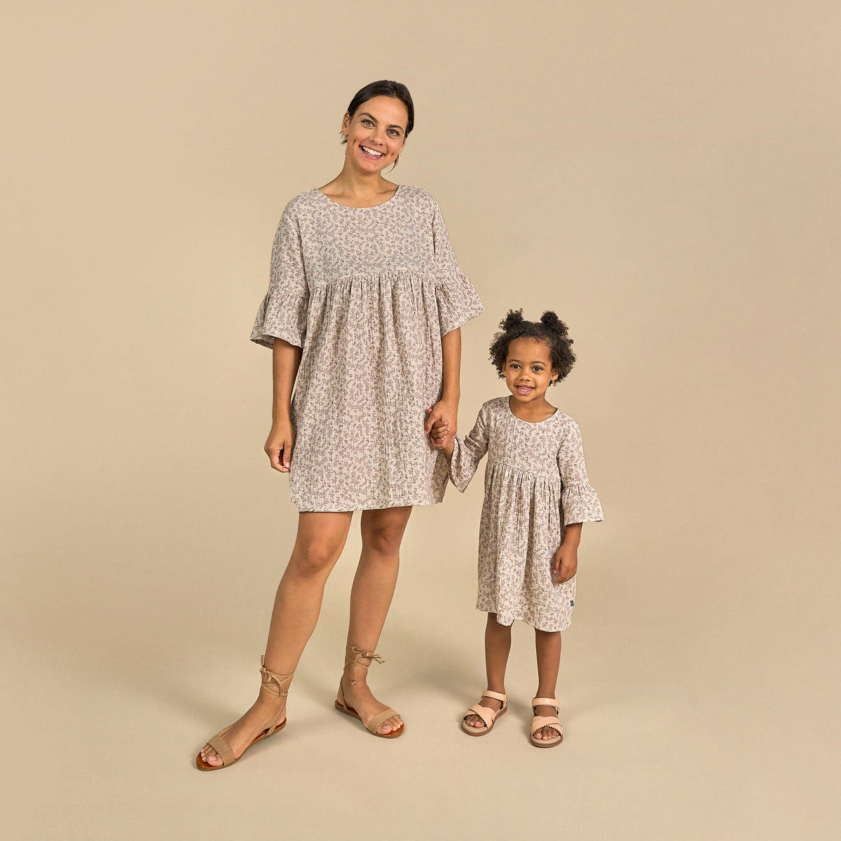 Infant & Toddler Girls Tan Floral Gauze Dress-Gerber Childrenswear Wholesale