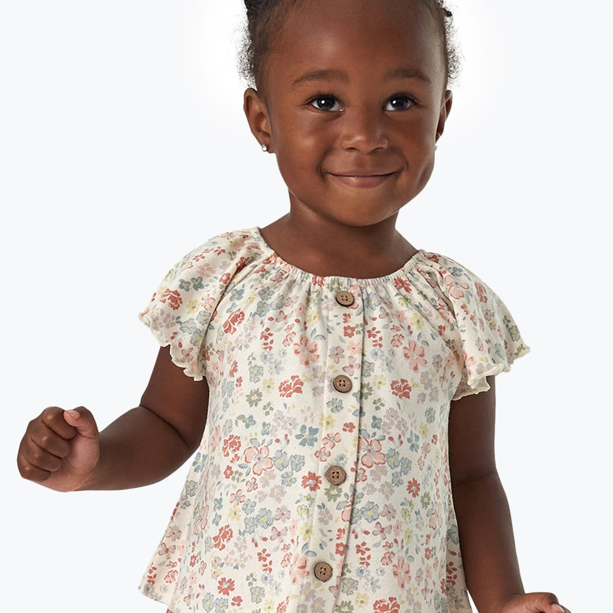 Toddler Girls Ivory Garden Ruffle Sleeve Top, view 2