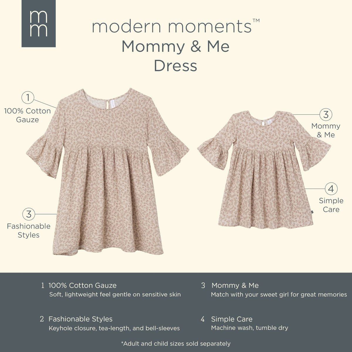 Women Tan Floral Gauze Dress-Gerber Childrenswear Wholesale