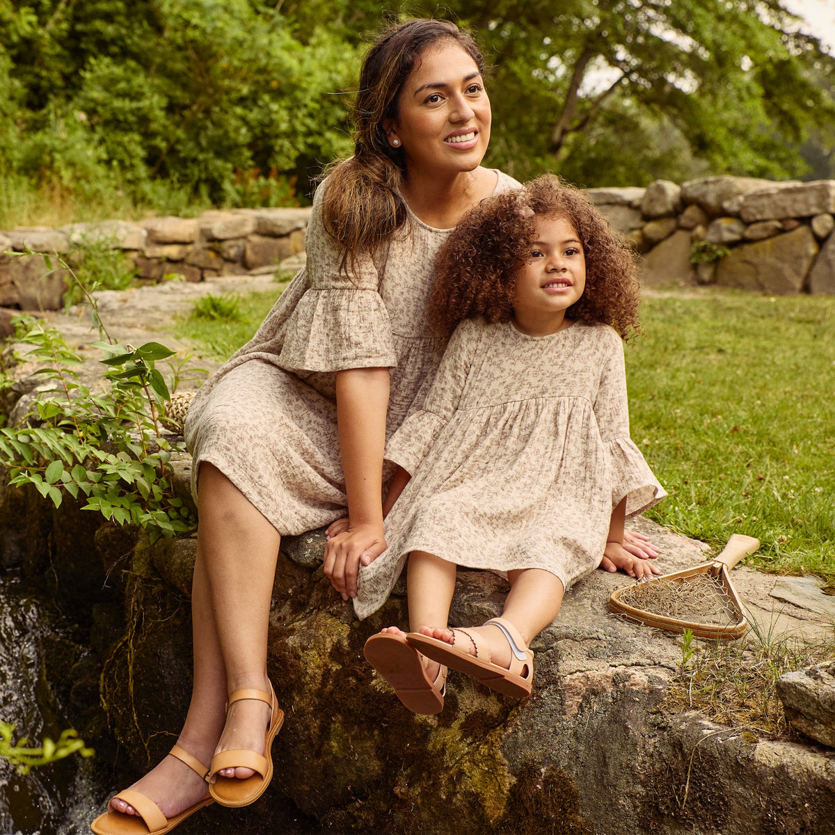 Women Tan Floral Gauze Dress-Gerber Childrenswear Wholesale