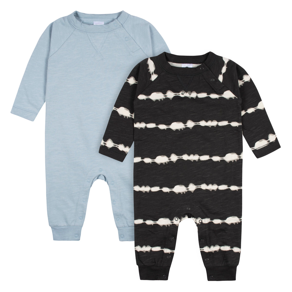2-Pack Baby Boys Dark Grey/Blue Raglan Sleeve Romper