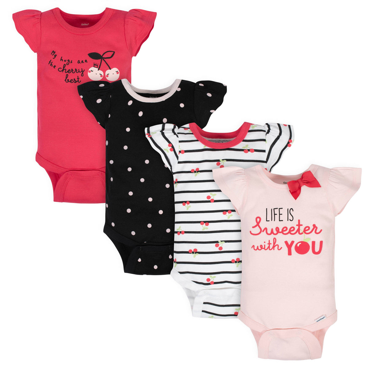 4-Pack Baby Girls Cherry Onesies Bodysuits