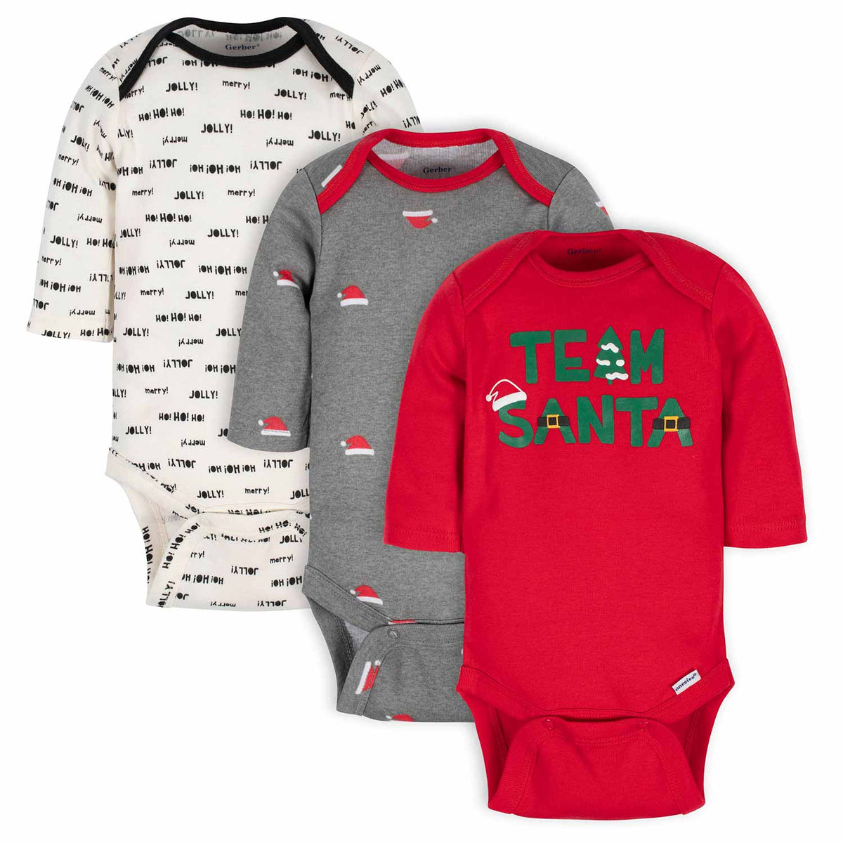3-Pack Baby Boys Team Santa Long Sleeve Onesies Bodysuits
