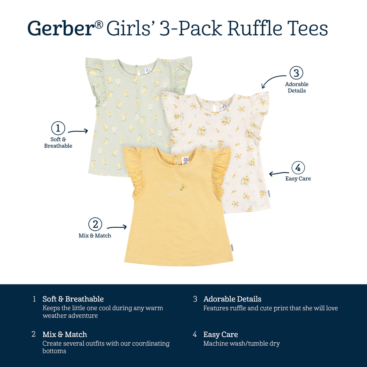 3-Pack Infant and Toddler Girls Love Nature T-Shirts, view 6