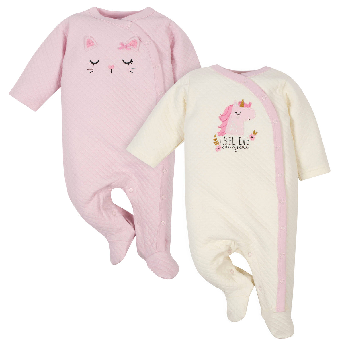 2-Pack Baby Girls Cat & Unicorn Quilted Sleep 'N Play