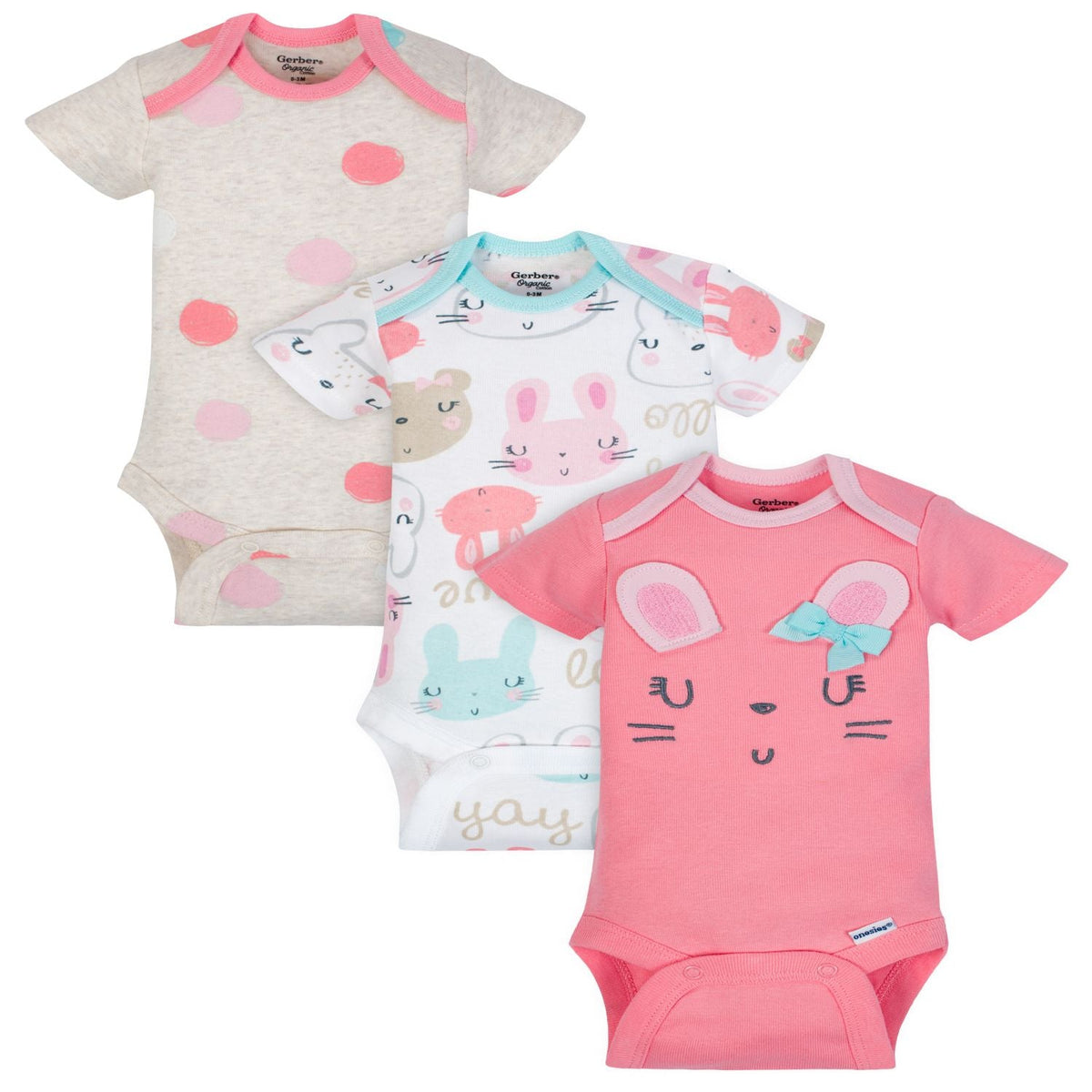 Baby Girl Organic Cotton Short Sleeve Onesies Bodysuits, 3-pack