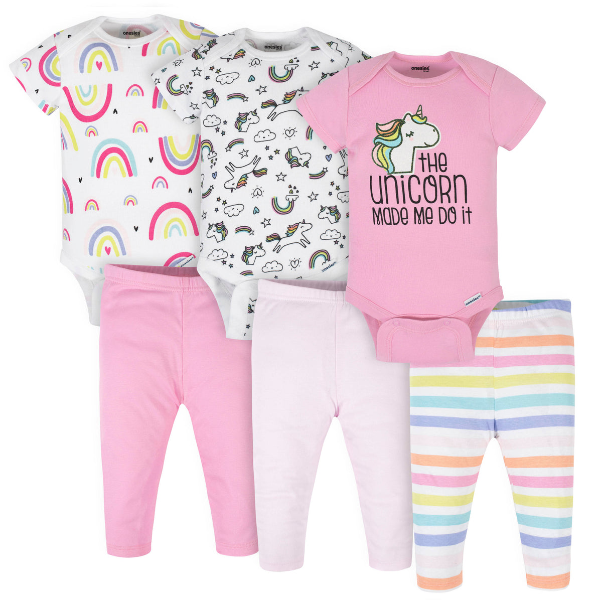 6-Piece Baby Girls Unicorn Onesies Bodysuits & Pants Set
