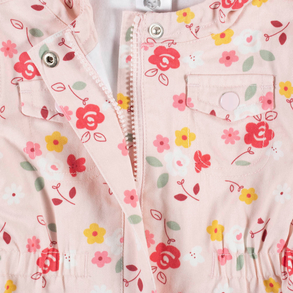Infant & Toddler Girls Floral Hooded Cotton Twill Utility Jacket, view 6