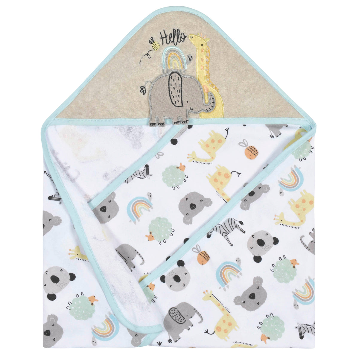 4-Pack Baby Neutral Little Animals Hooded Towel and Washcloths, view 5
