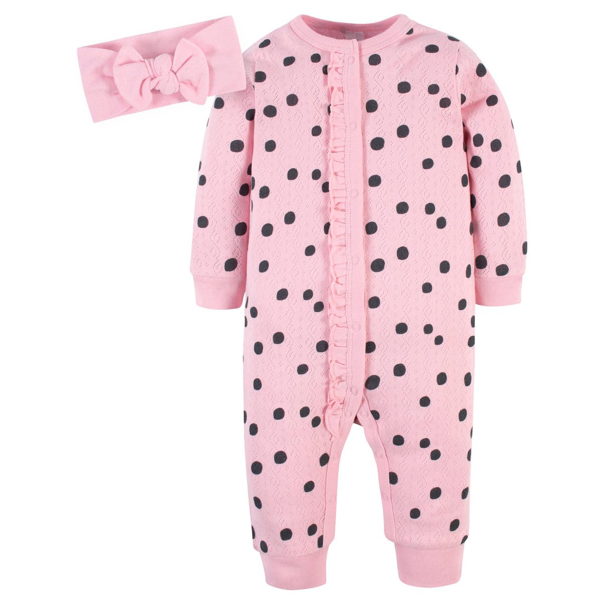 2-Piece Baby Girls Dots Coverall & Headband Set