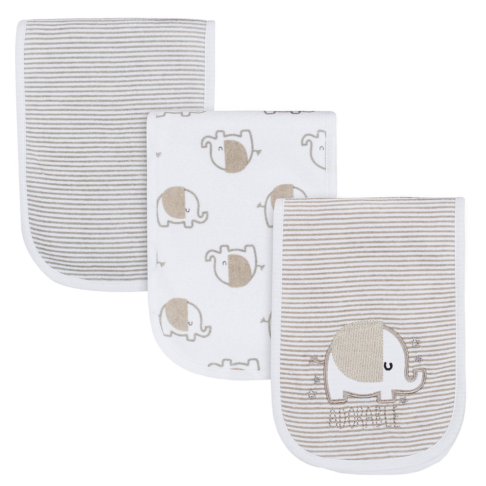 3-Pack Neutral Terry Elephant Burp Cloth