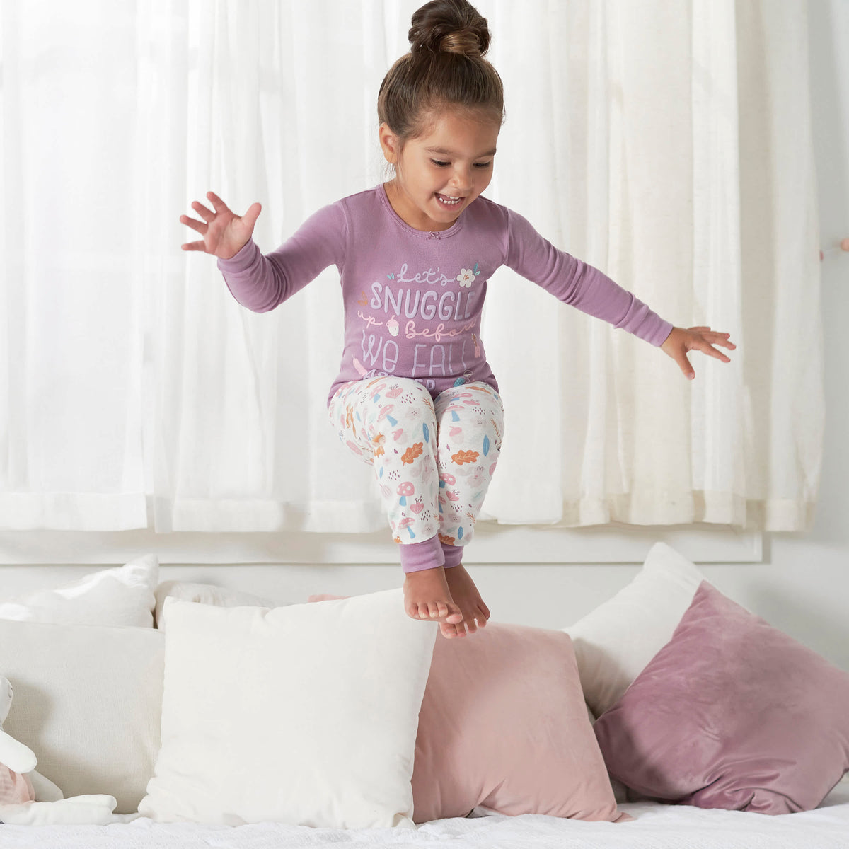 4-Piece Infant & Toddler Girls Purple Woodland Snug Fit Cotton Pajamas, view 3