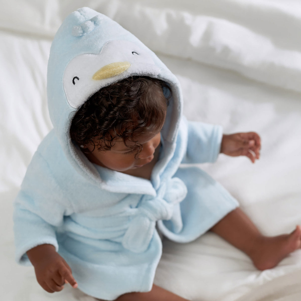 Baby Neutral Blue Penguin Robe, view 2