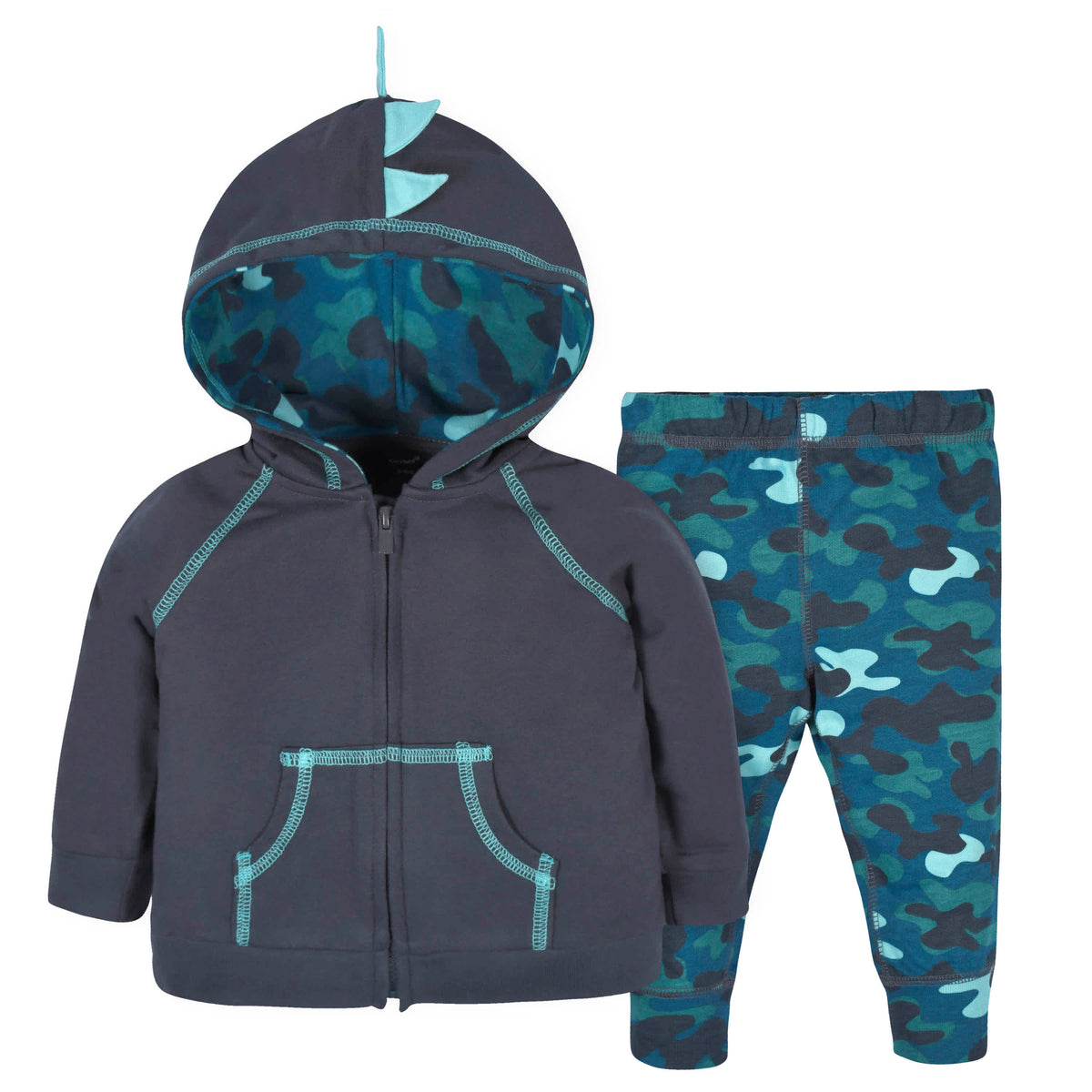 2-Piece Baby & Toddler Boys Navy Dino Terry Zip Hoodie & Joggers Set