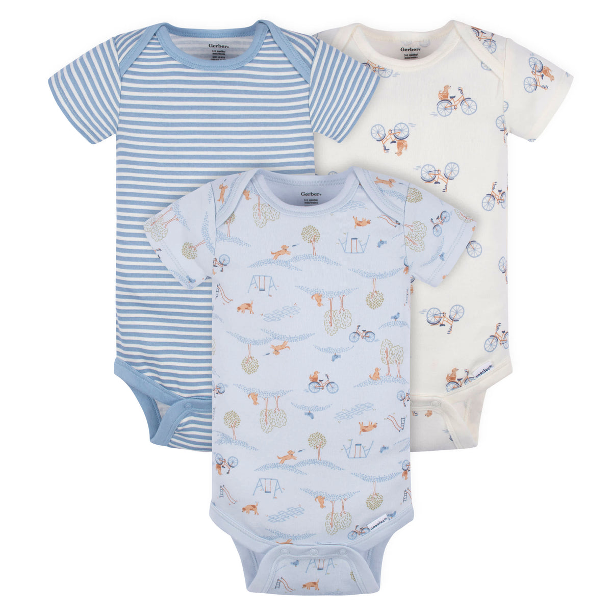 3-Pack Baby Boys Puppy Playground Short Sleeve Onesies Bodysuits