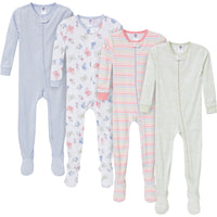 4-Pack Baby & Toddler Girls Butterflies Snug-Fitting Footed Pajamas