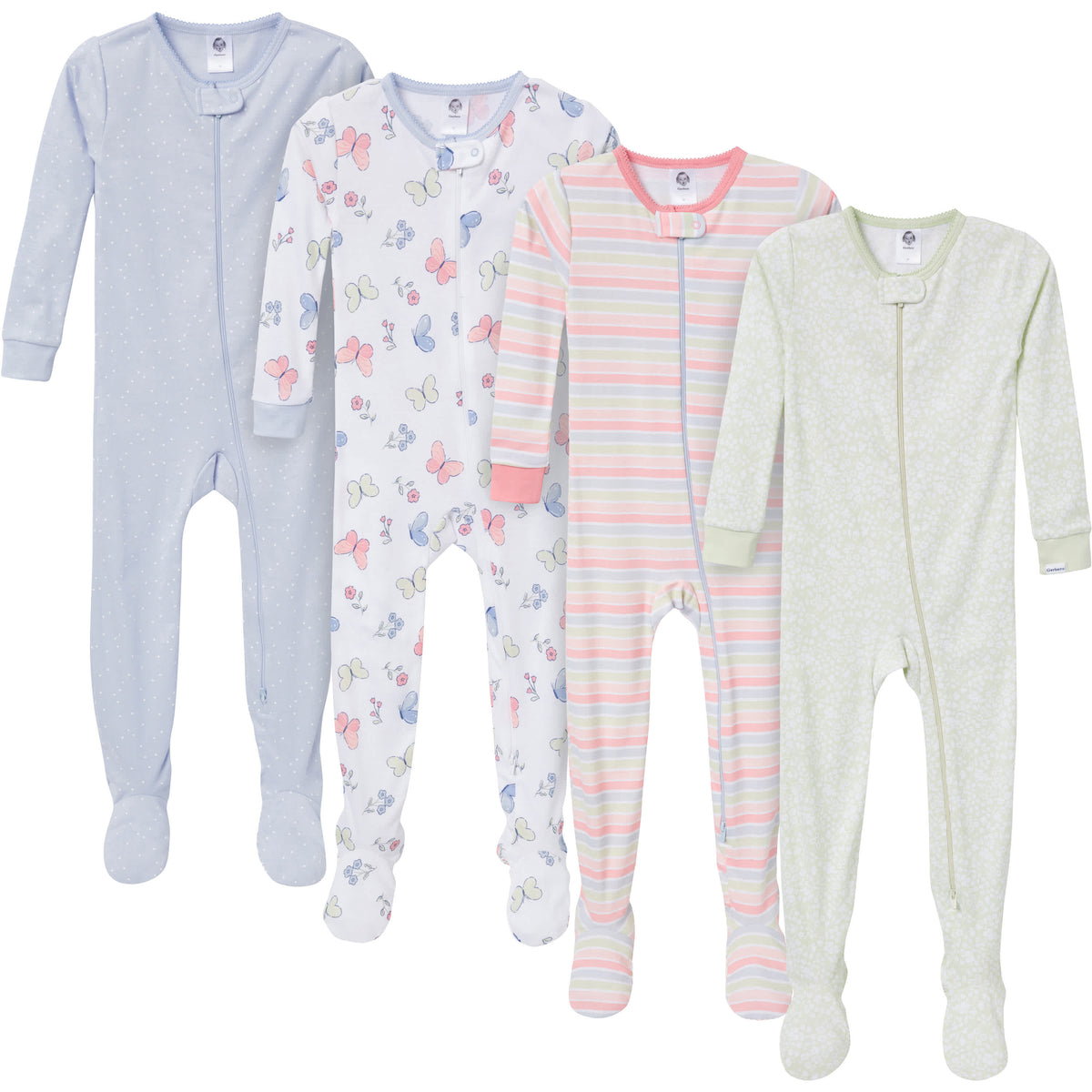 4-Pack Baby & Toddler Girls Butterflies Snug-Fitting Footed Pajamas
