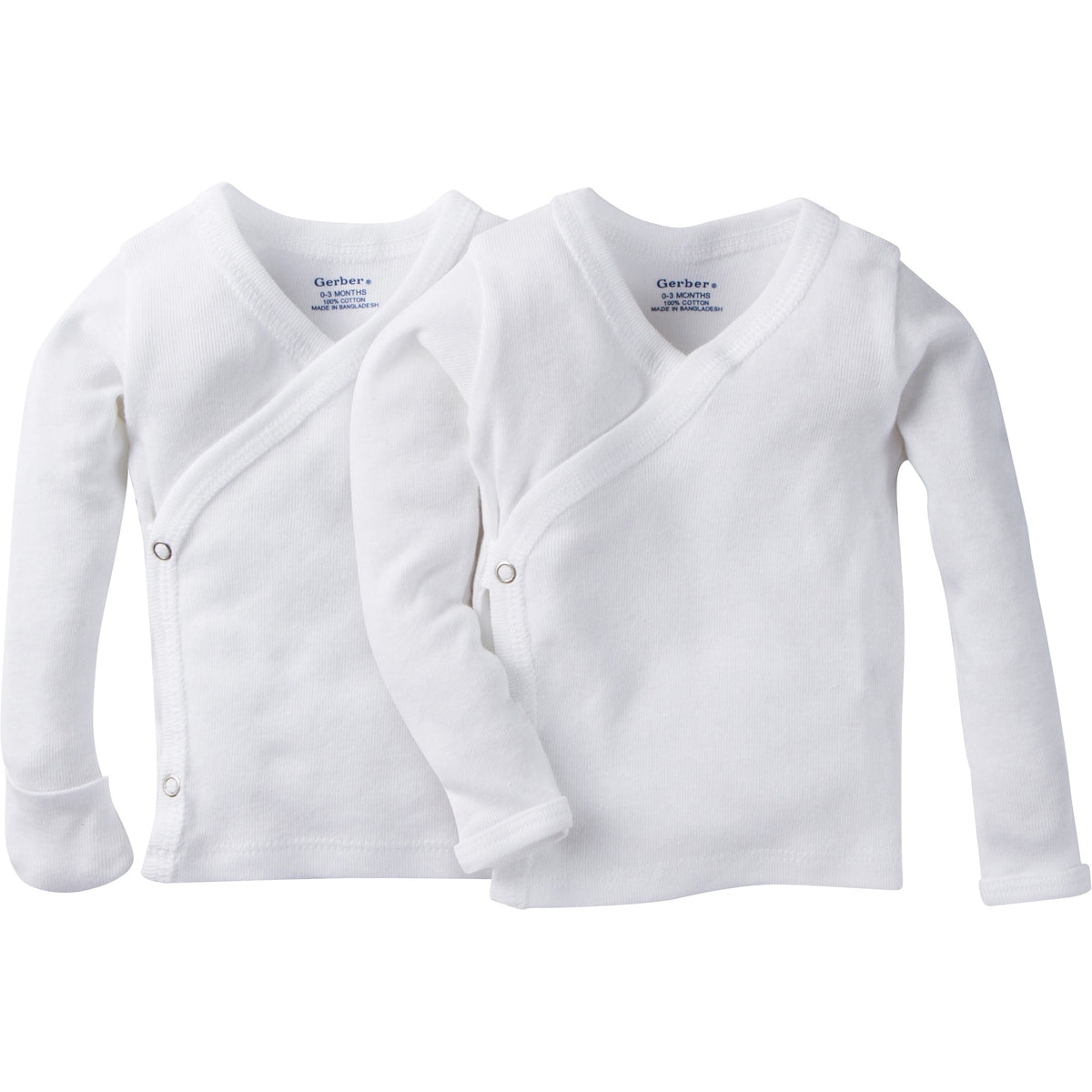 2-Pack Baby Neutral White Side Snap Shirt with Mitten Cuffs