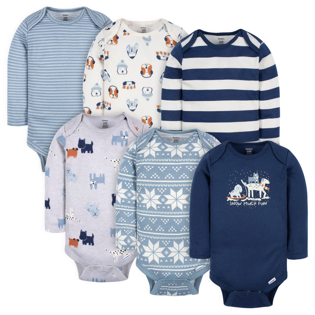 6-Pack Baby Boys Snow Much Fun Long Sleeve Onesies Bodysuits