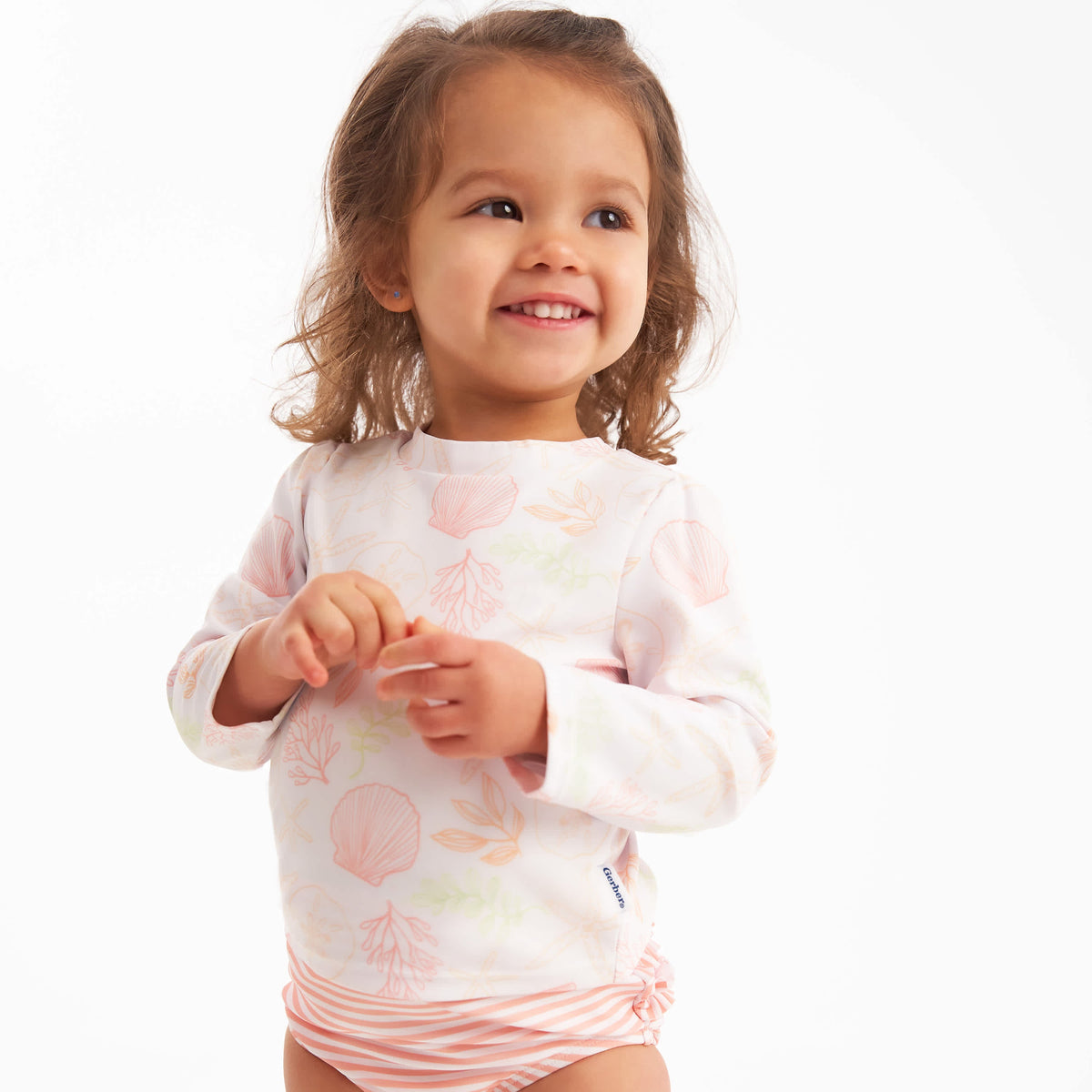 2-Piece Baby Girls Shells Rashguard Set, view 2