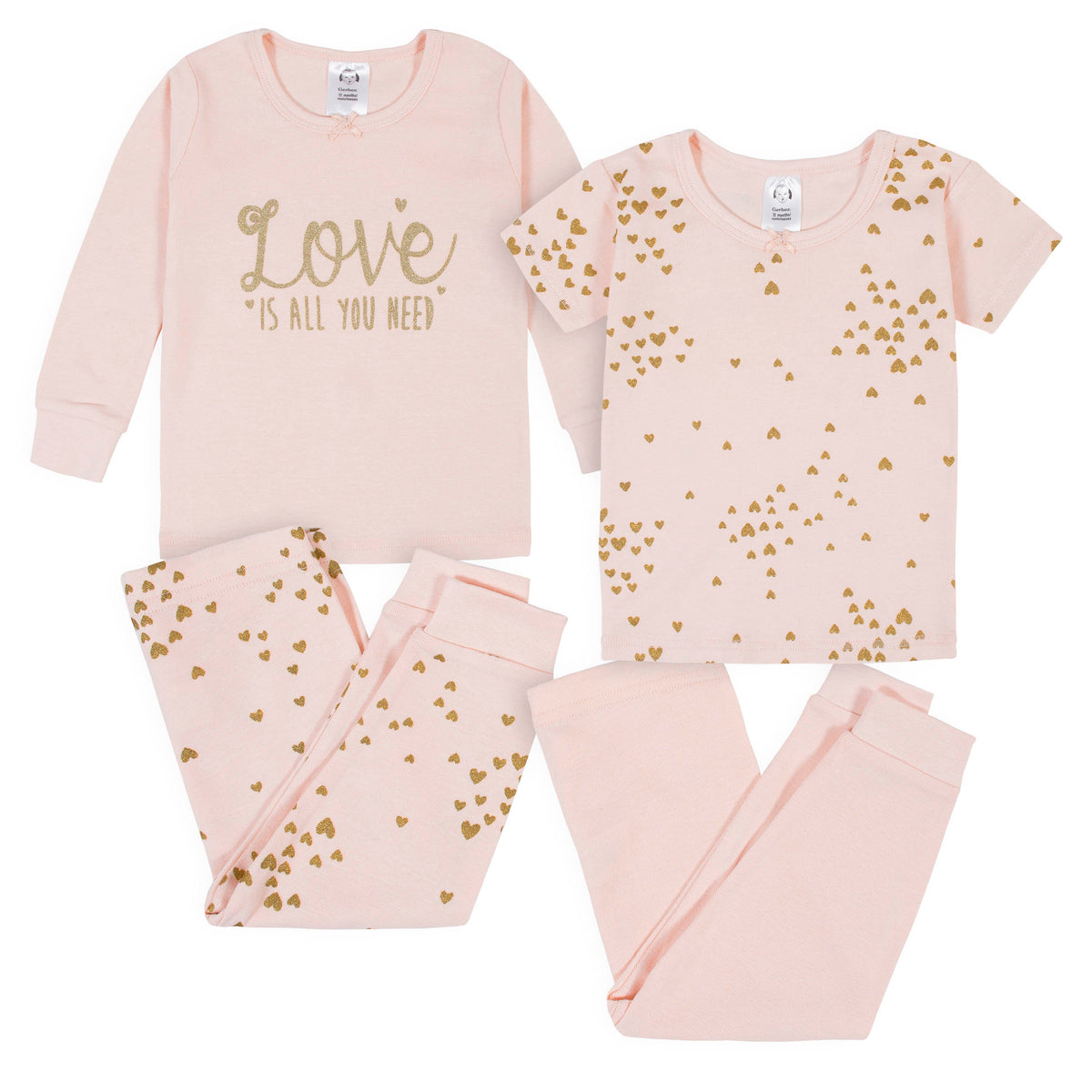 4-Piece Girls Love Snug Fit Cotton Pajamas