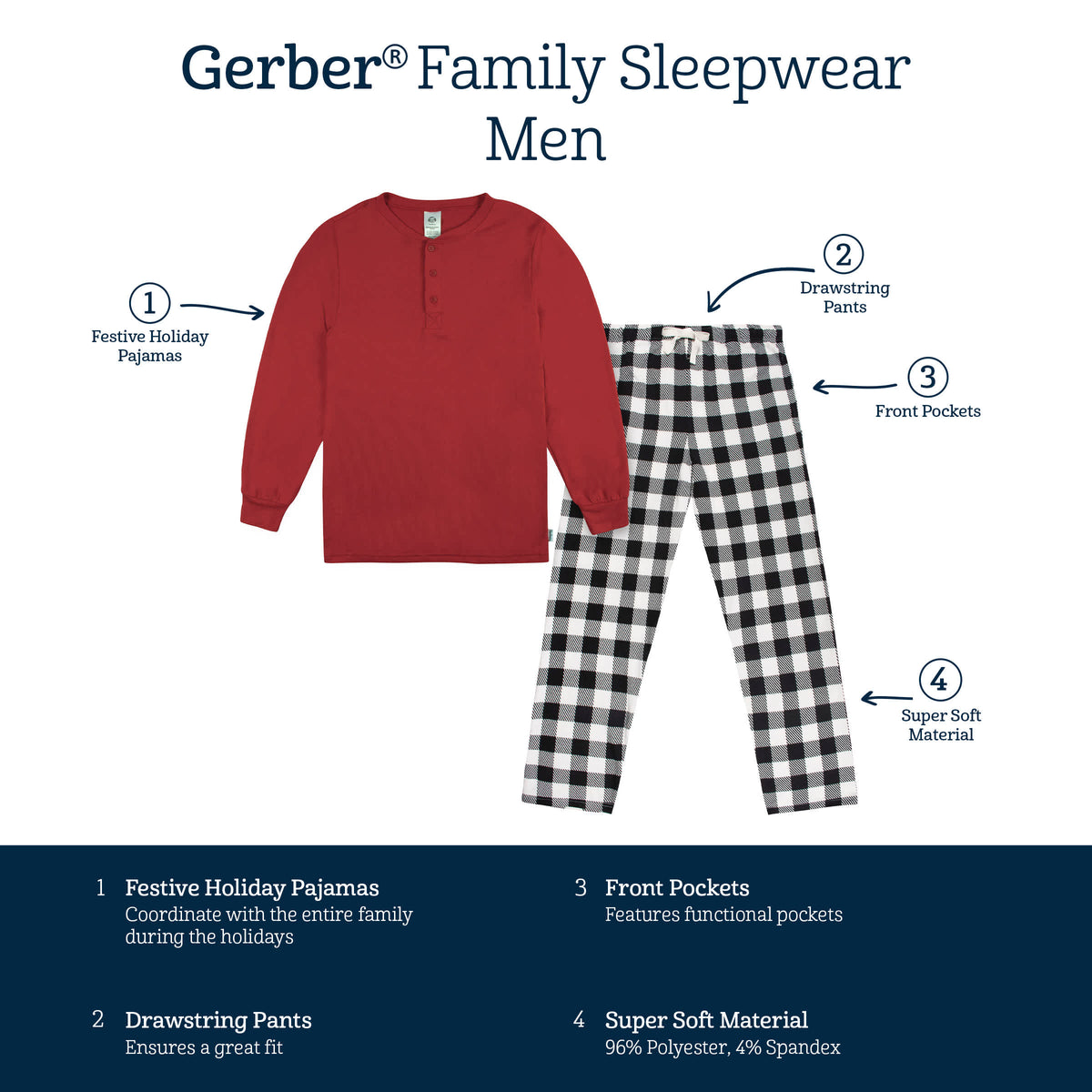 2-Piece Men's Buffalo Plaid Pajama Set, view 9