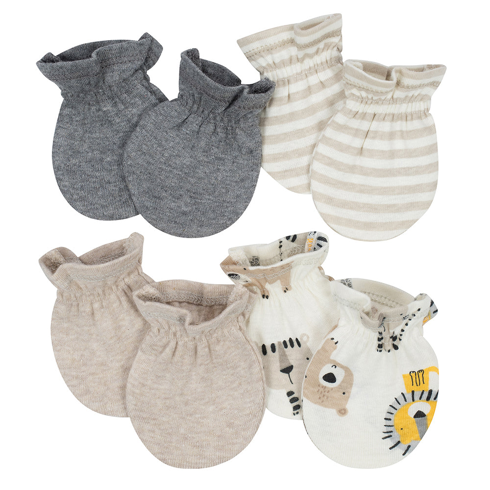 Gerber Newborn Baby Boy Organic Cotton Rib Mittens, 4-pack