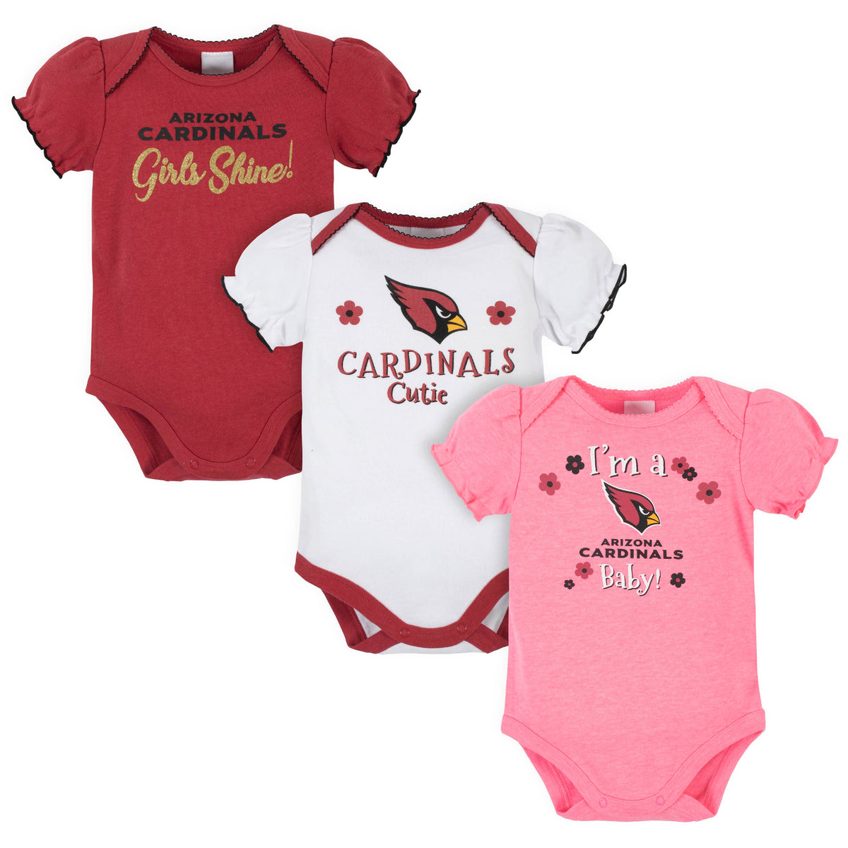 3-Pack Arizona Cardinals Short Sleeve Bodysuits