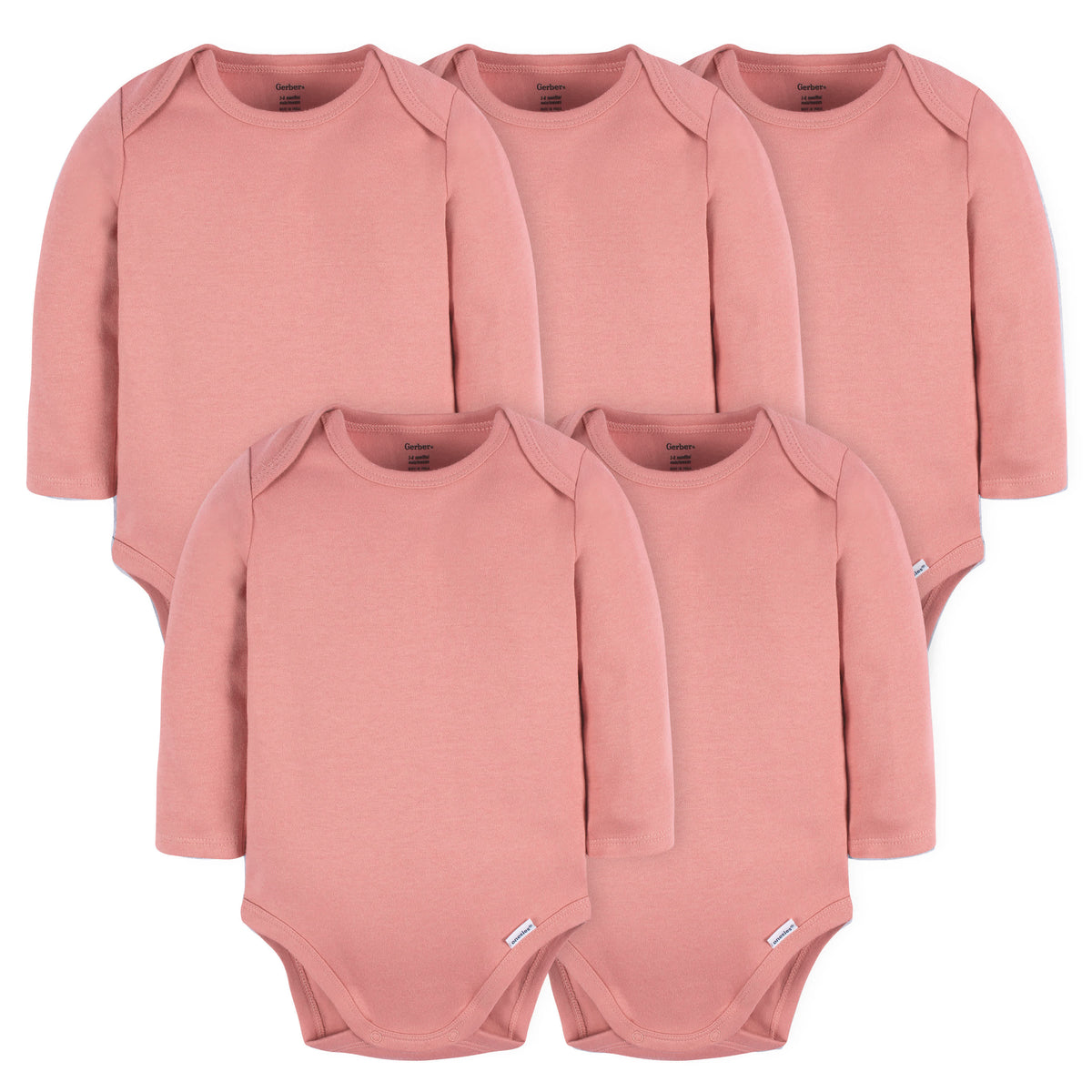 5-Pack Baby Neutral Mauve Pink Premium Long Sleeve Lap Shoulder Onesies Bodysuits