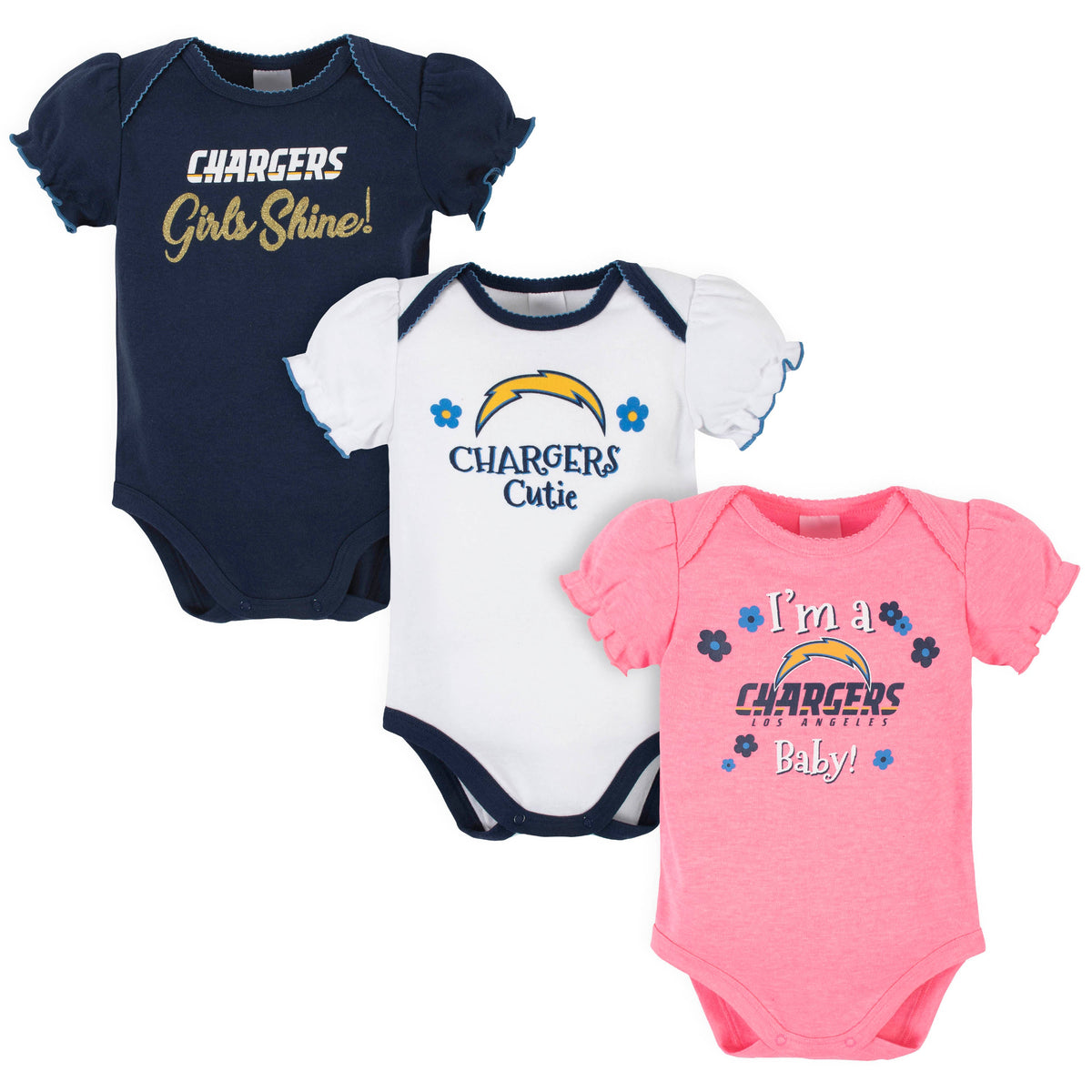 3-Pack Los Angeles Chargers Short Sleeve Bodysuits