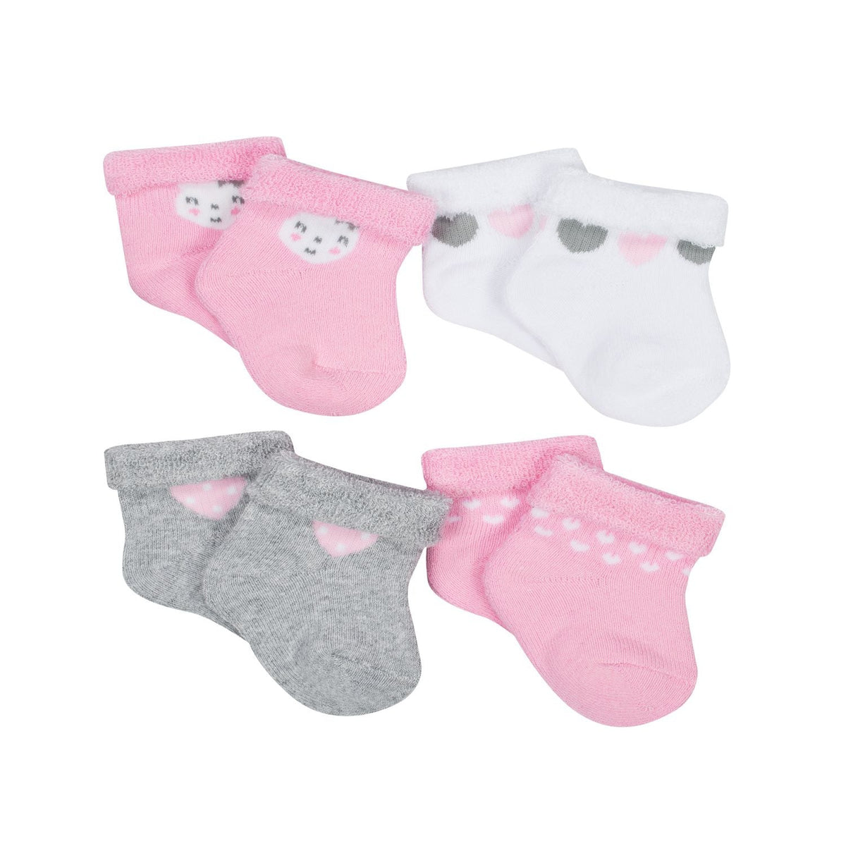 Newborn Baby Girl Cotton Blend Wiggle Proof Bootie Socks, 4-pack