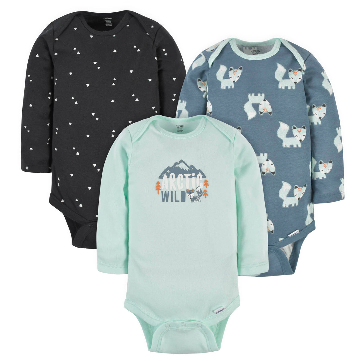 3-Pack Baby Boys Fox Long Sleeve Onesies Bodysuits